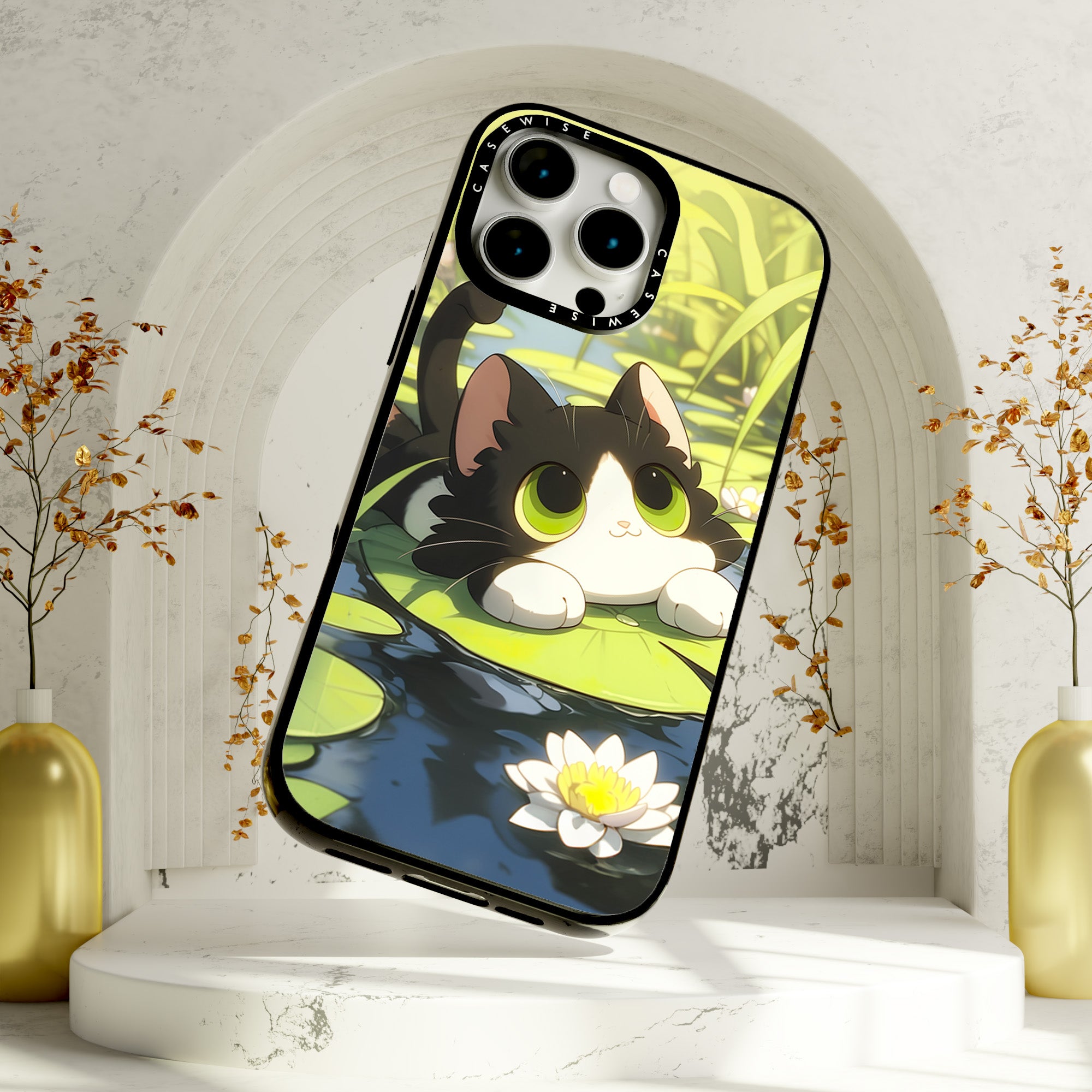 Schöne grüne Katze auf Searose - Hülle
