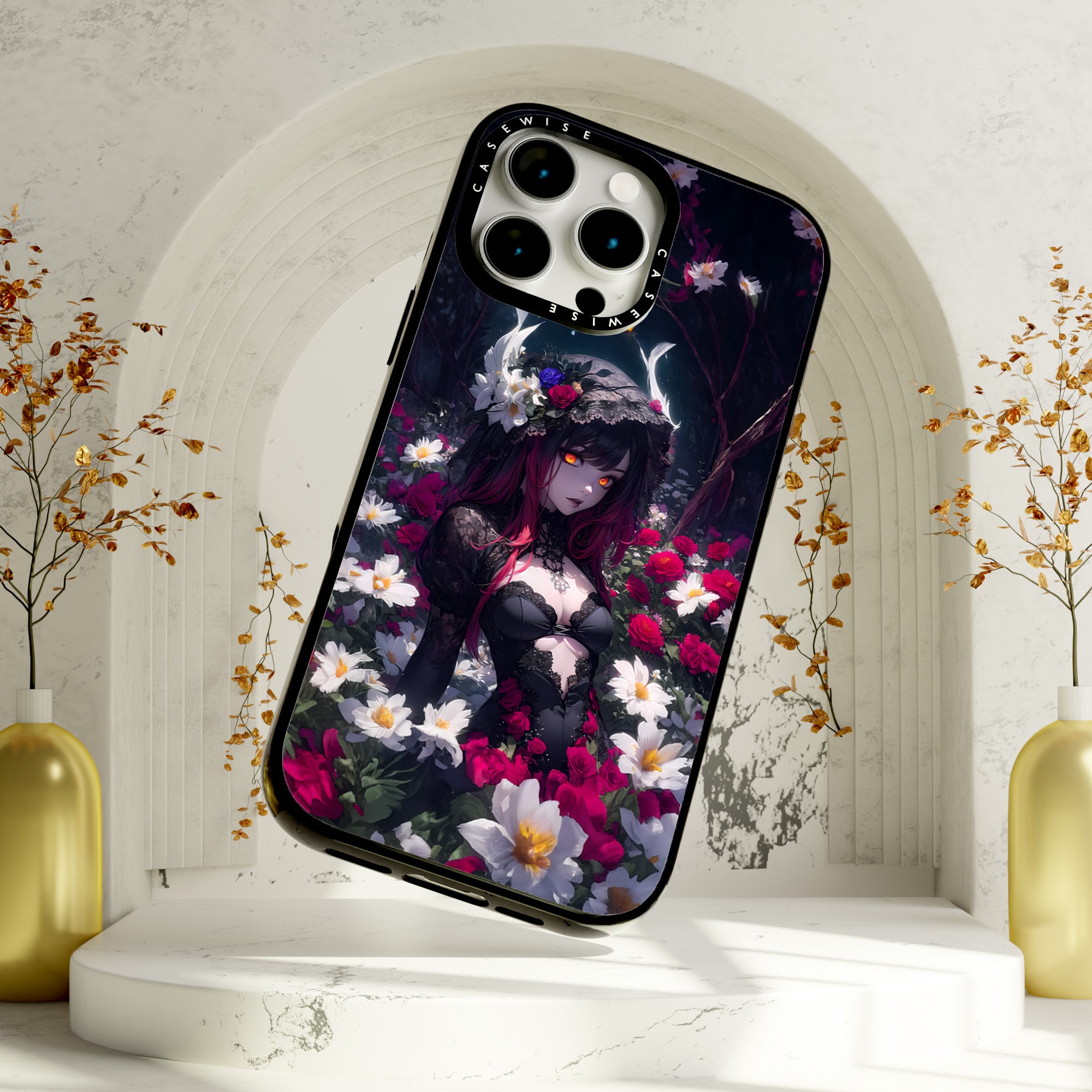 Florale gotische Anime -Mädchen - Hülle