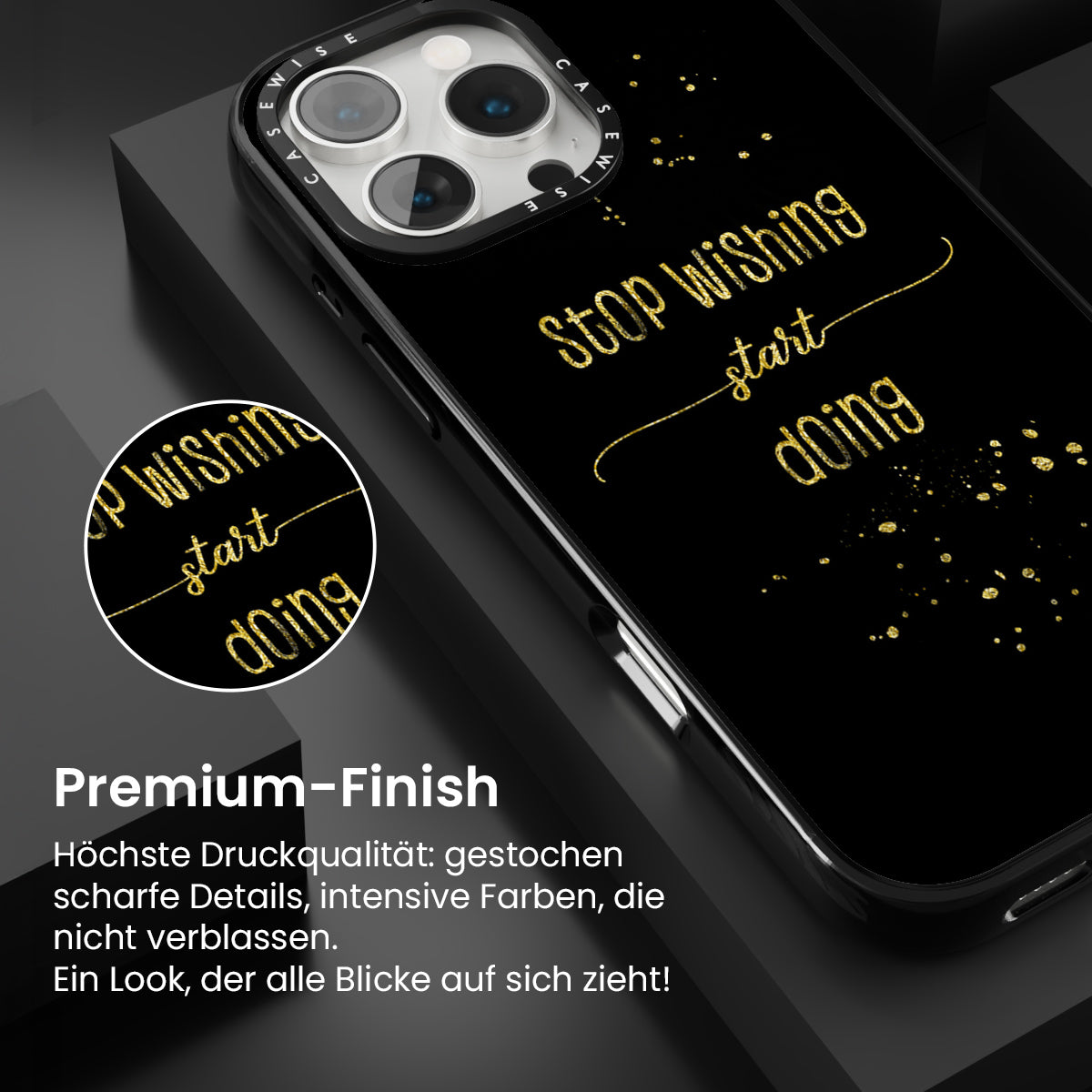 Textkunst Gold Stop Wünschten Sie an, beginnen zu - Hülle