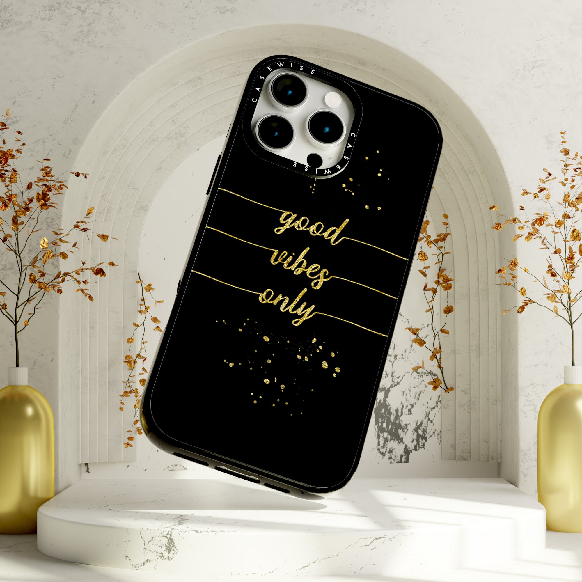 Text Kunst Gold nur gute Stimmung - Hülle