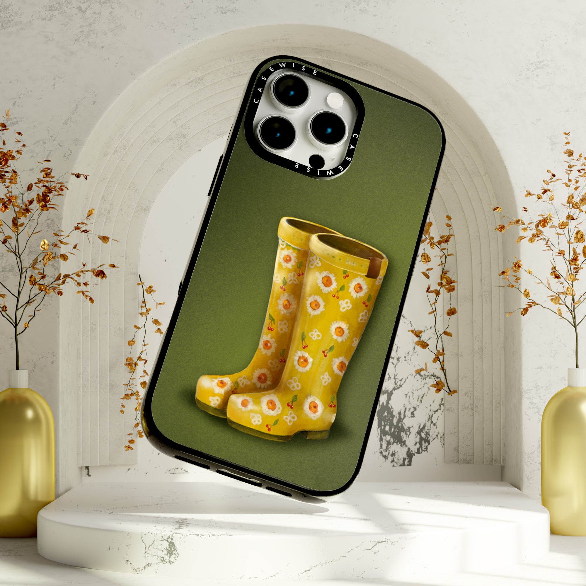 Gelbe Galoshes mit Blumen - Hülle