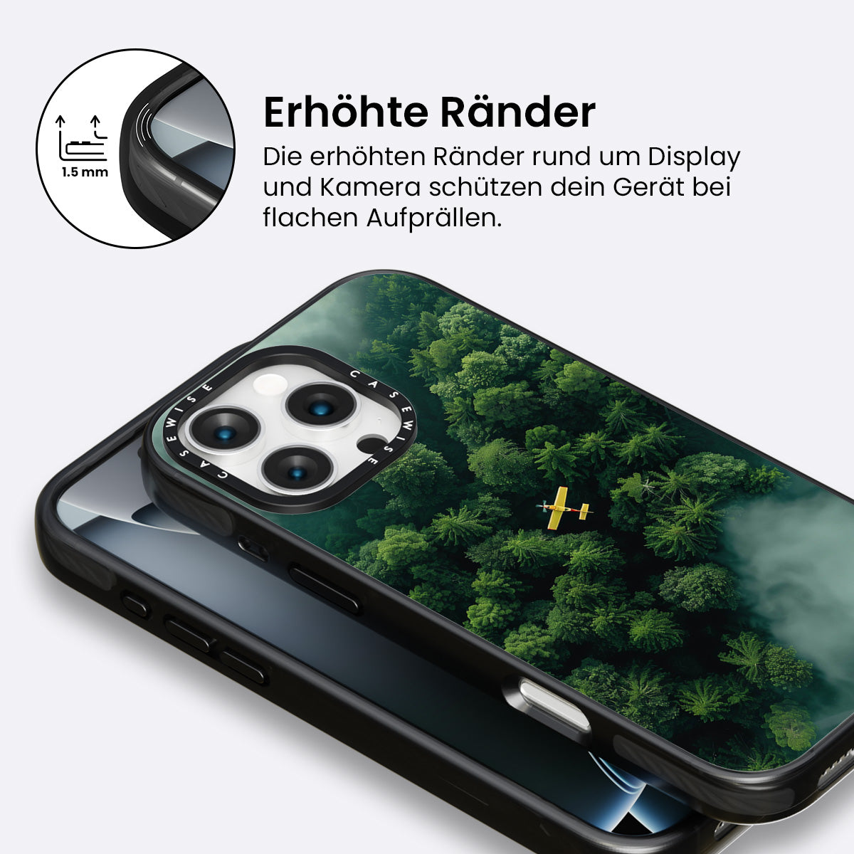 Gelbes Flugzeug über dem mysteriösen Wald im Nebel - Hülle