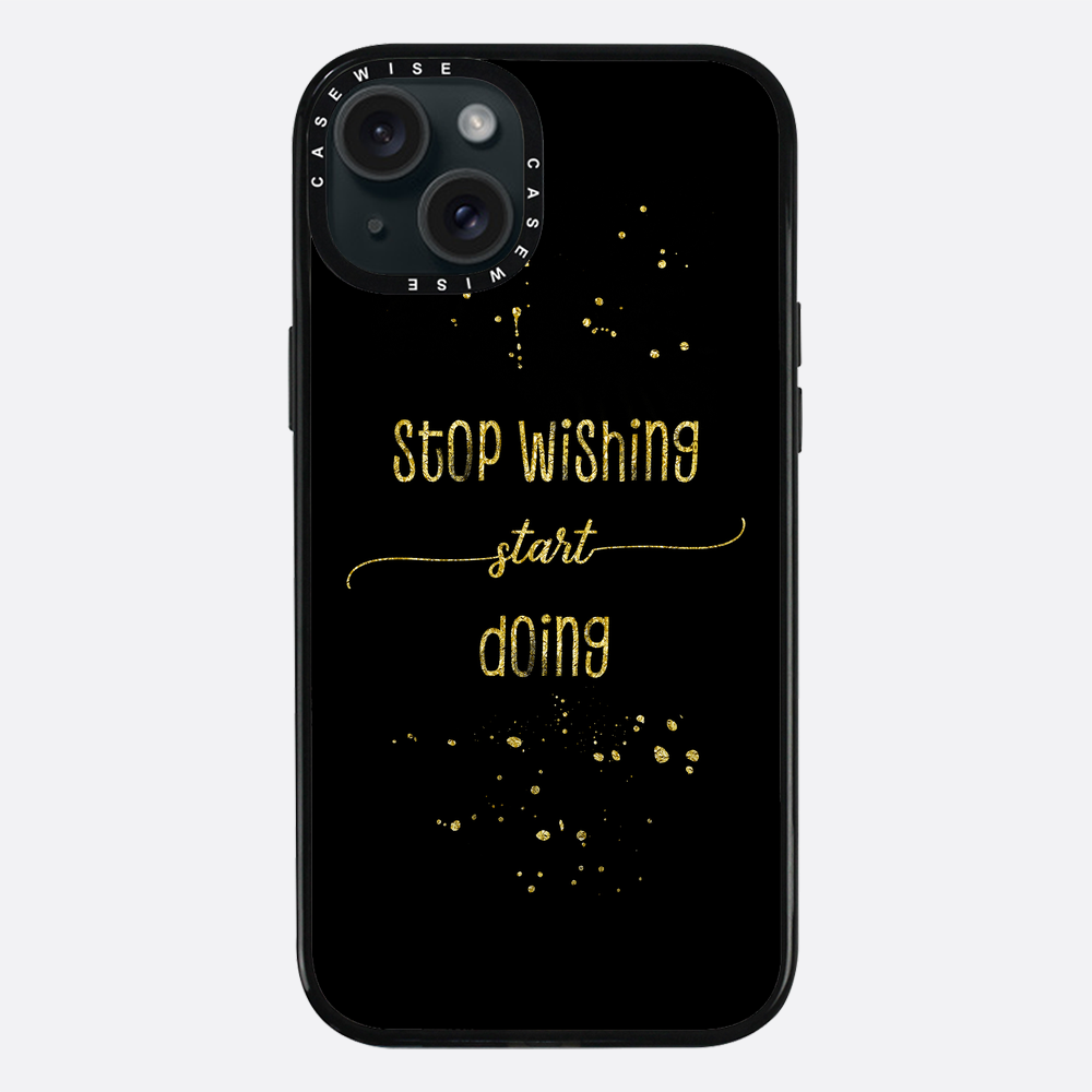 Textkunst Gold Stop Wünschten Sie an, beginnen zu - Hülle