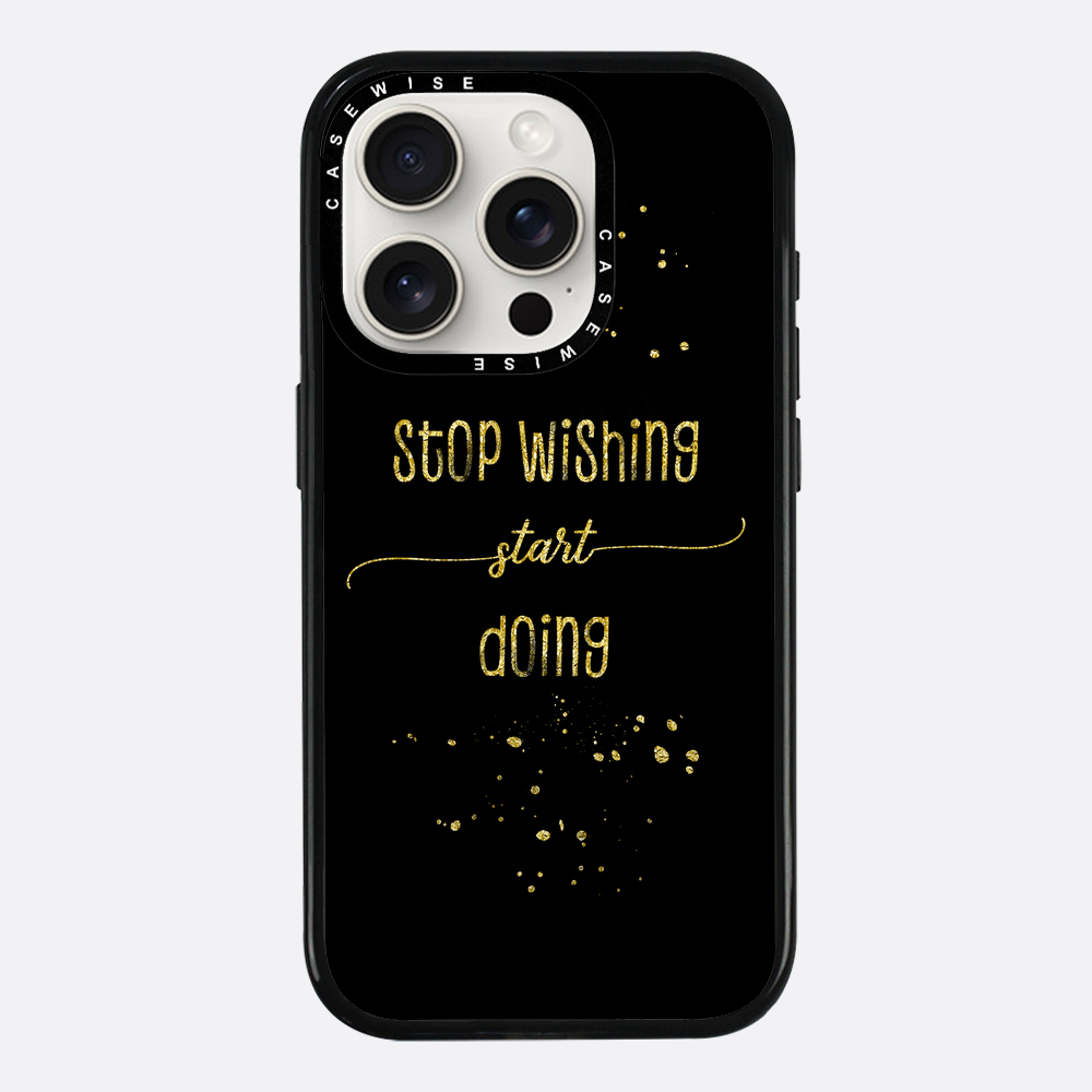 Textkunst Gold Stop Wünschten Sie an, beginnen zu - Hülle