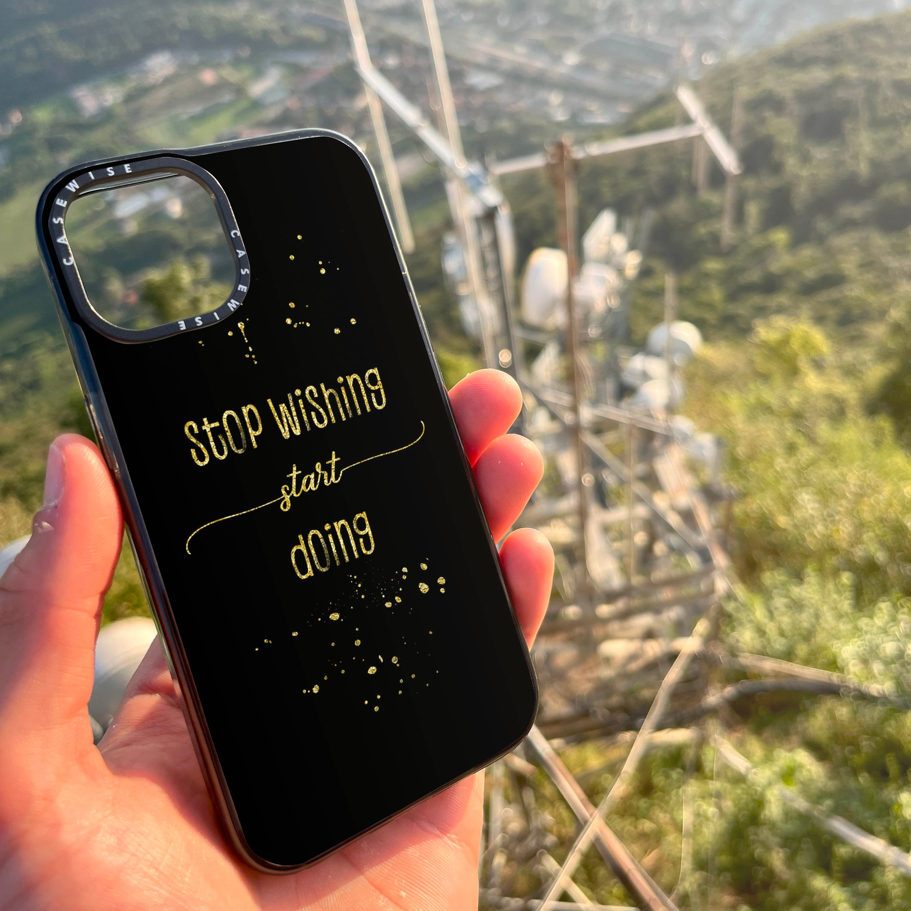 Textkunst Gold Stop Wünschten Sie an, beginnen zu - Hülle