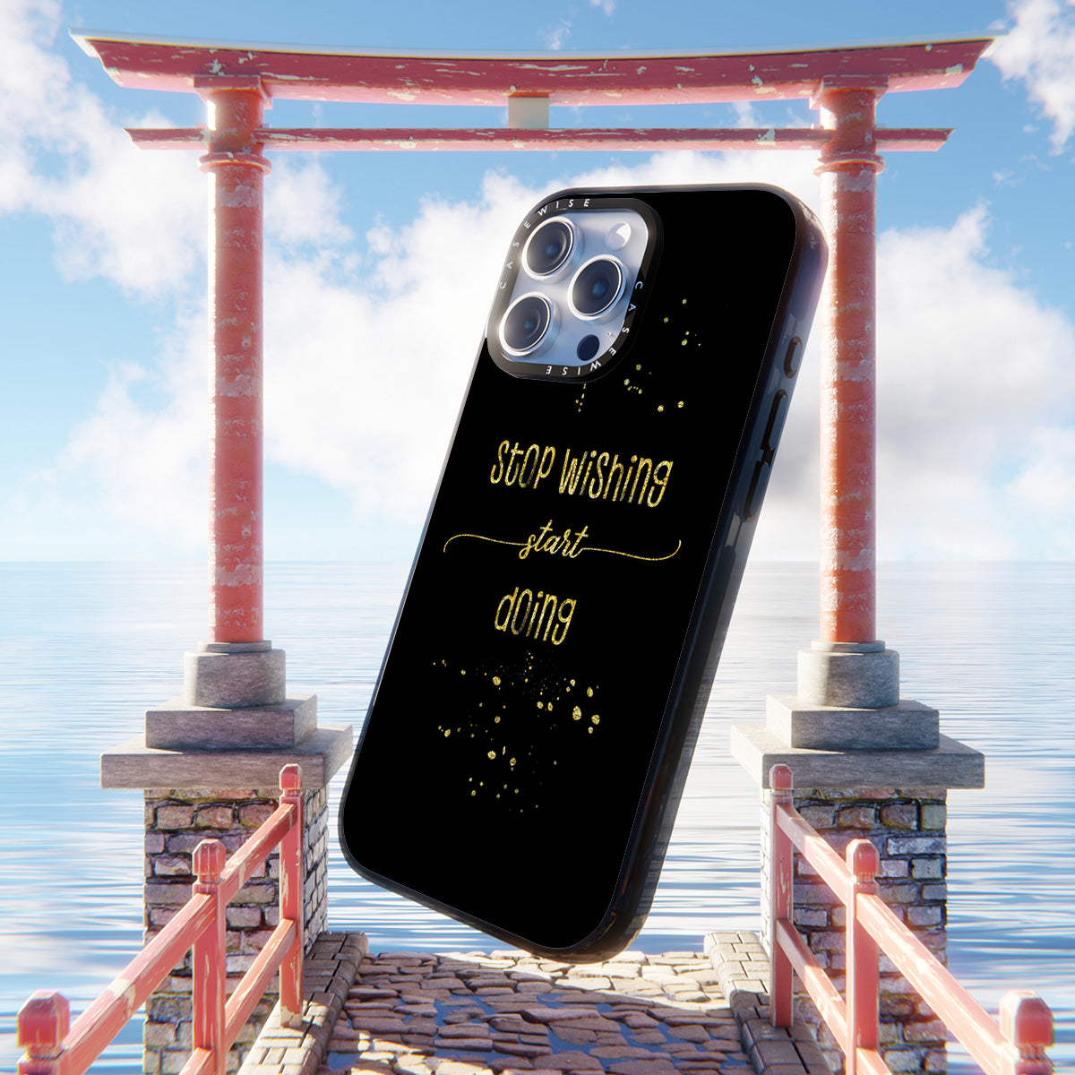 Textkunst Gold Stop Wünschten Sie an, beginnen zu - Hülle