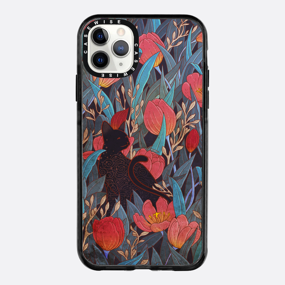 Schwarze Katze und Tulpen - Hülle