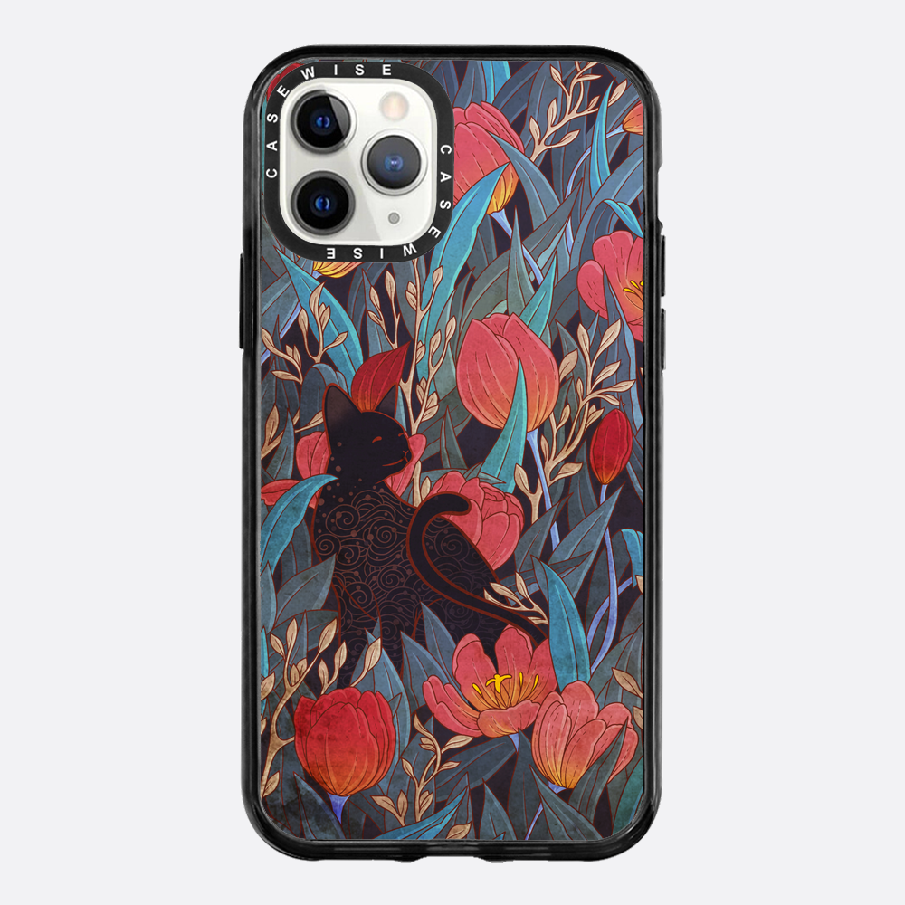 Schwarze Katze und Tulpen - Hülle