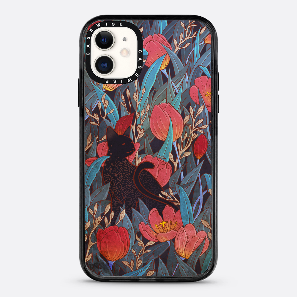 Schwarze Katze und Tulpen - Hülle
