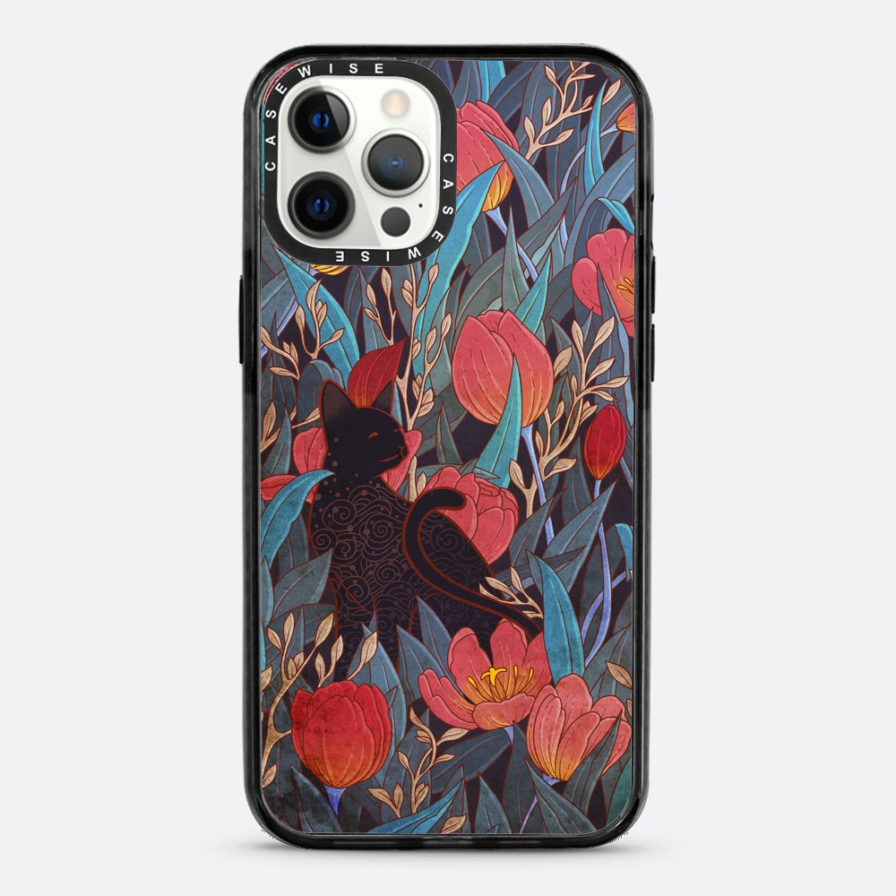 Schwarze Katze und Tulpen - Hülle