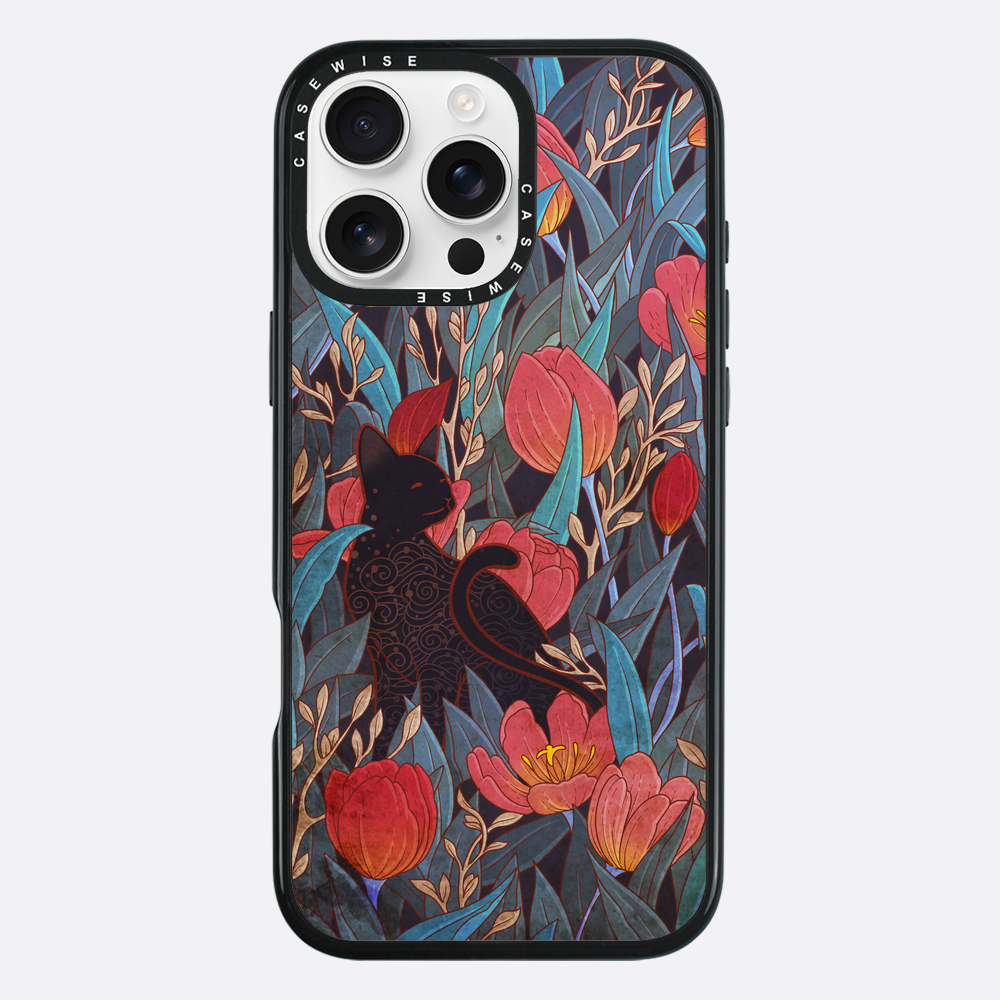 Schwarze Katze und Tulpen - Hülle