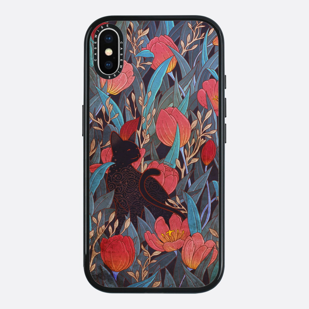 Schwarze Katze und Tulpen - Hülle