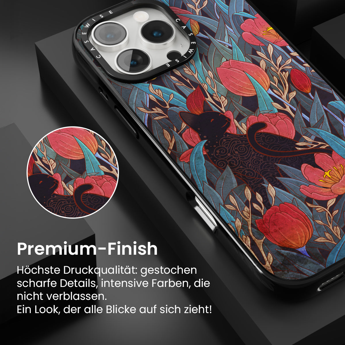 Schwarze Katze und Tulpen - Hülle