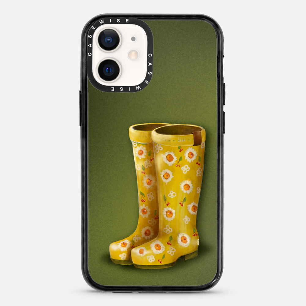 Gelbe Galoshes mit Blumen - Hülle