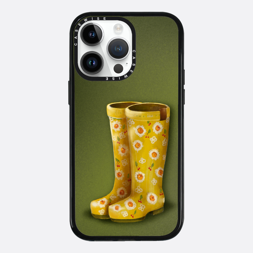 Gelbe Galoshes mit Blumen - Hülle