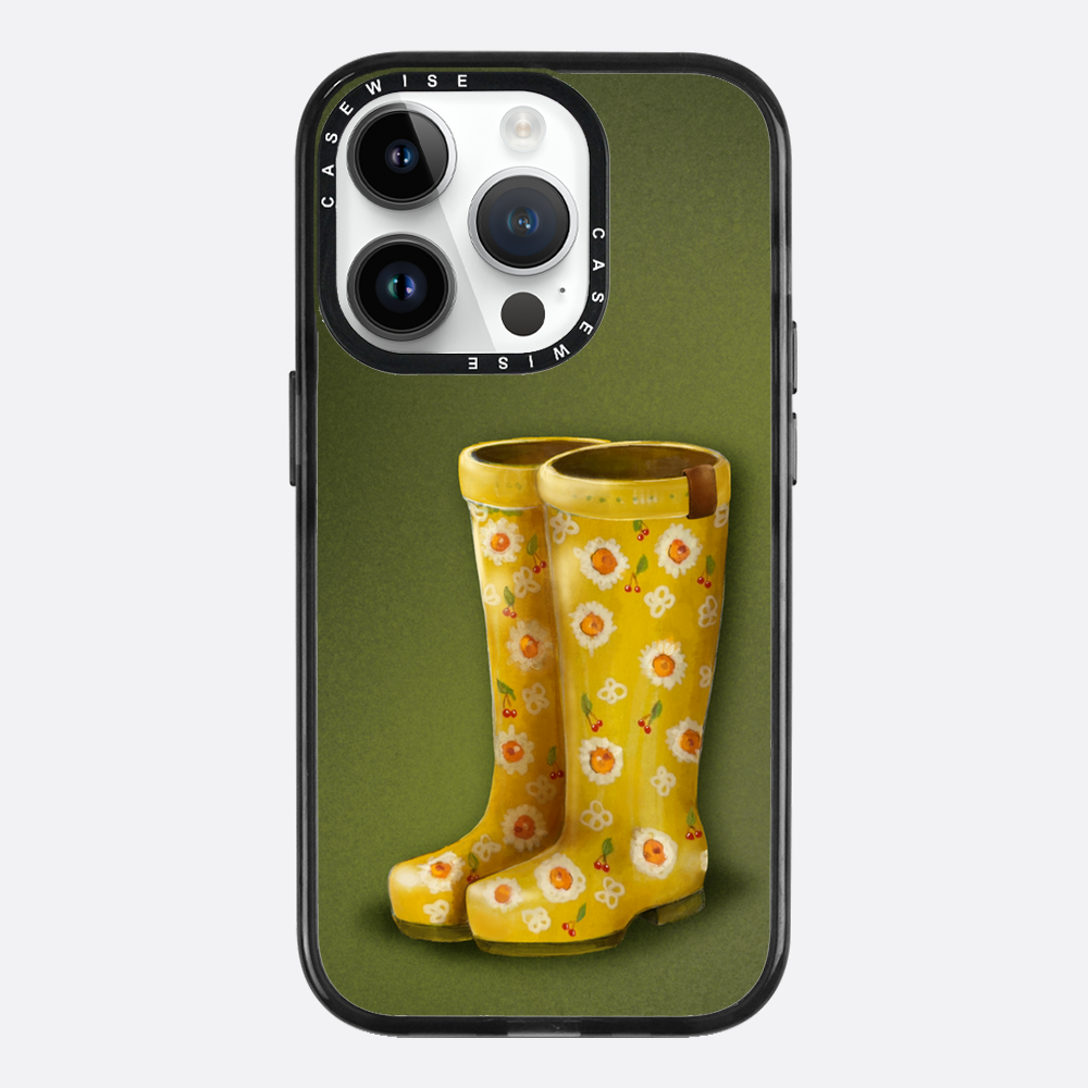 Gelbe Galoshes mit Blumen - Hülle