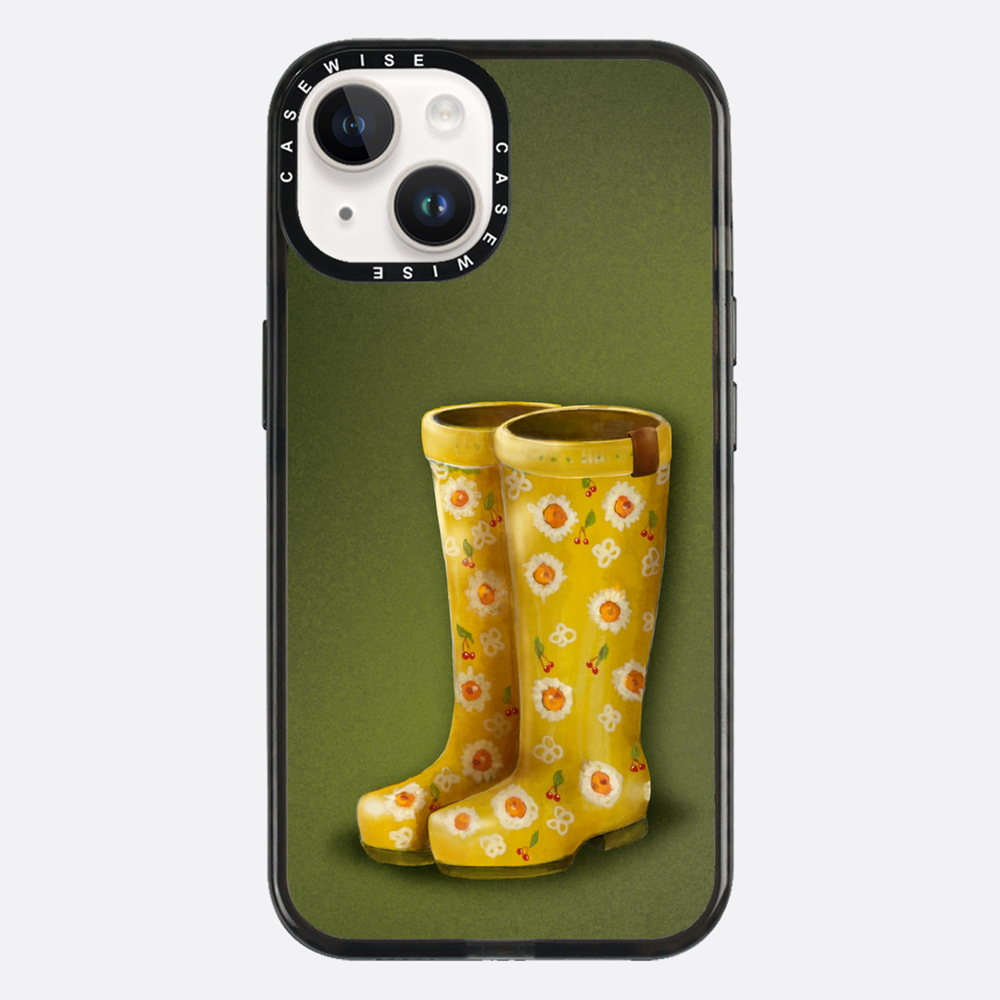 Gelbe Galoshes mit Blumen - Hülle