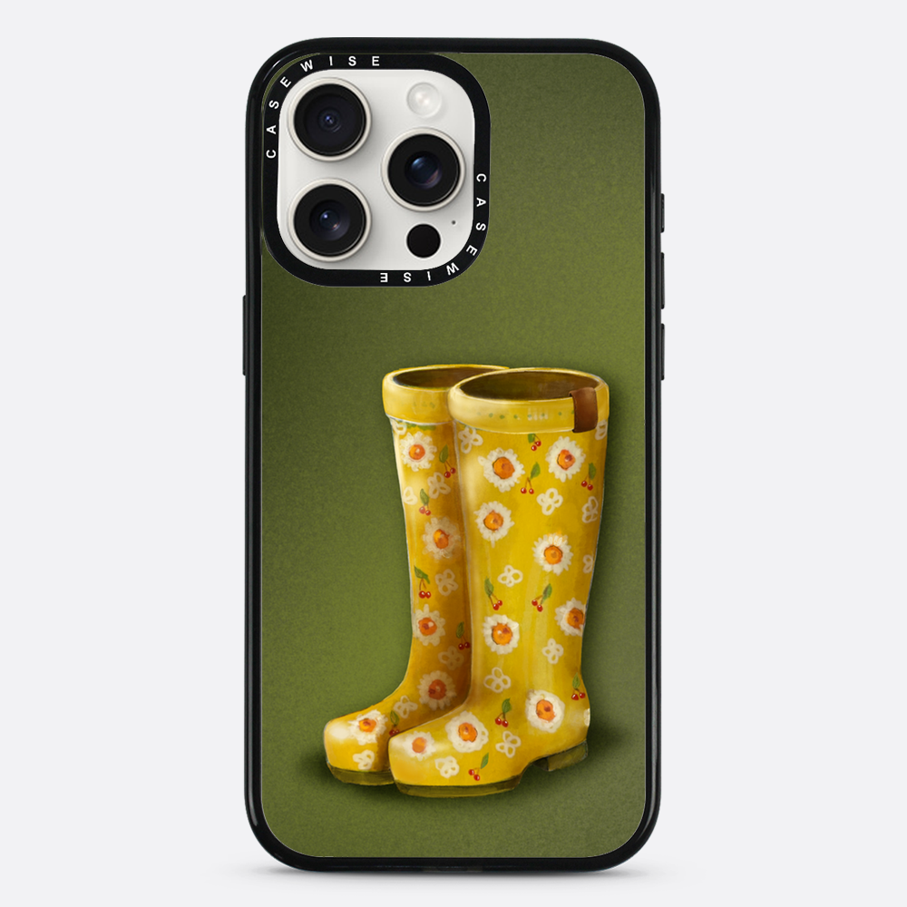 Gelbe Galoshes mit Blumen - Hülle