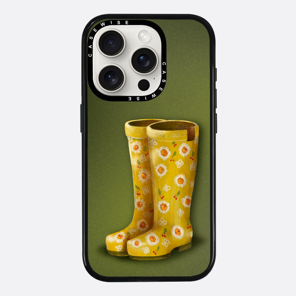Gelbe Galoshes mit Blumen - Hülle