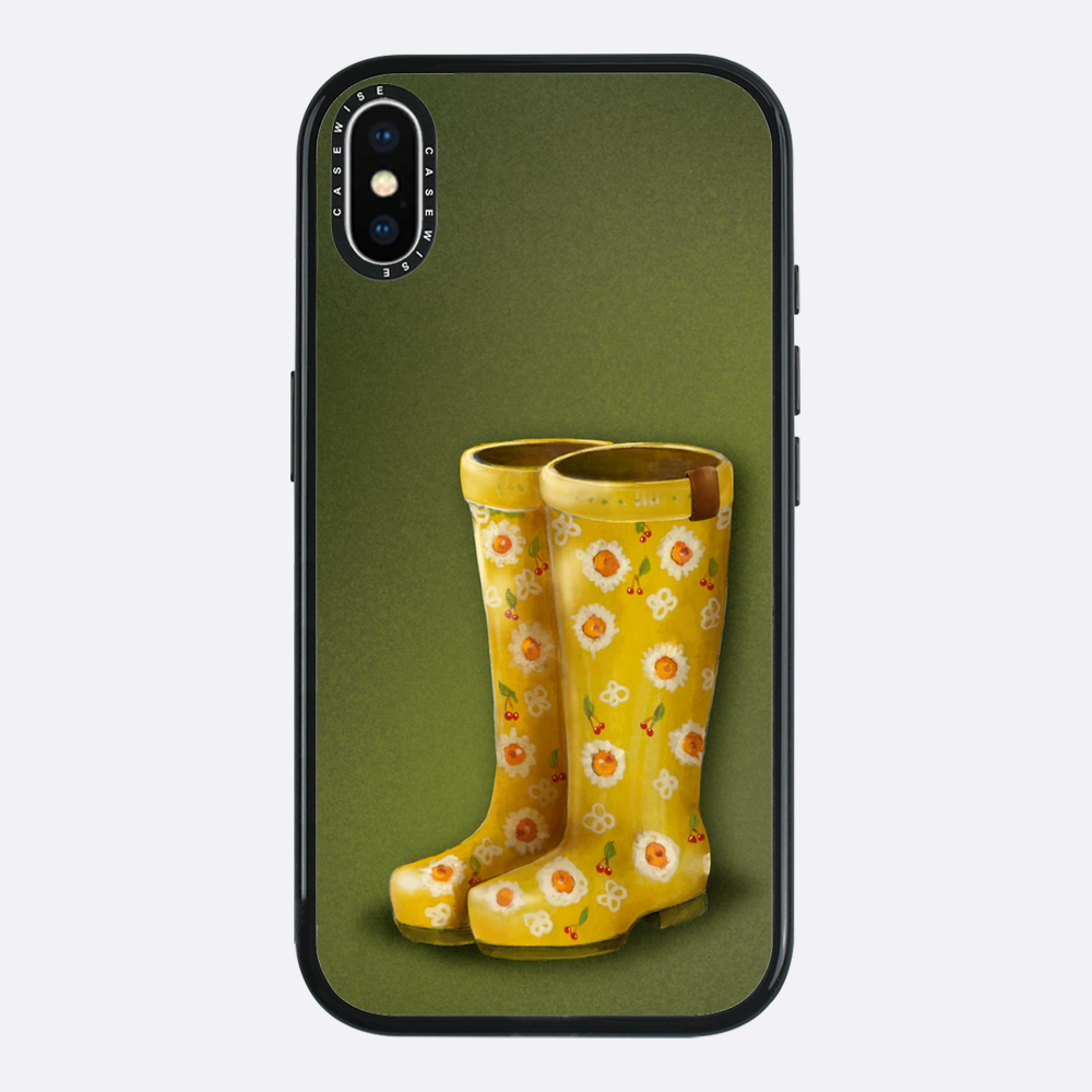 Gelbe Galoshes mit Blumen - Hülle