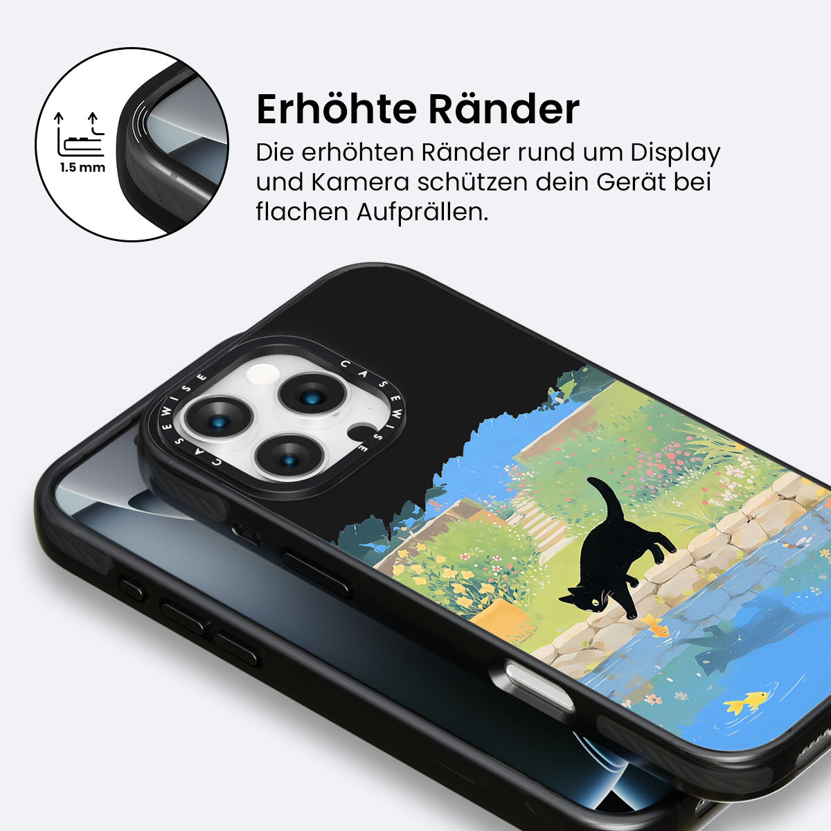 Schwarze Katze und Goldfische am Teich - Hülle